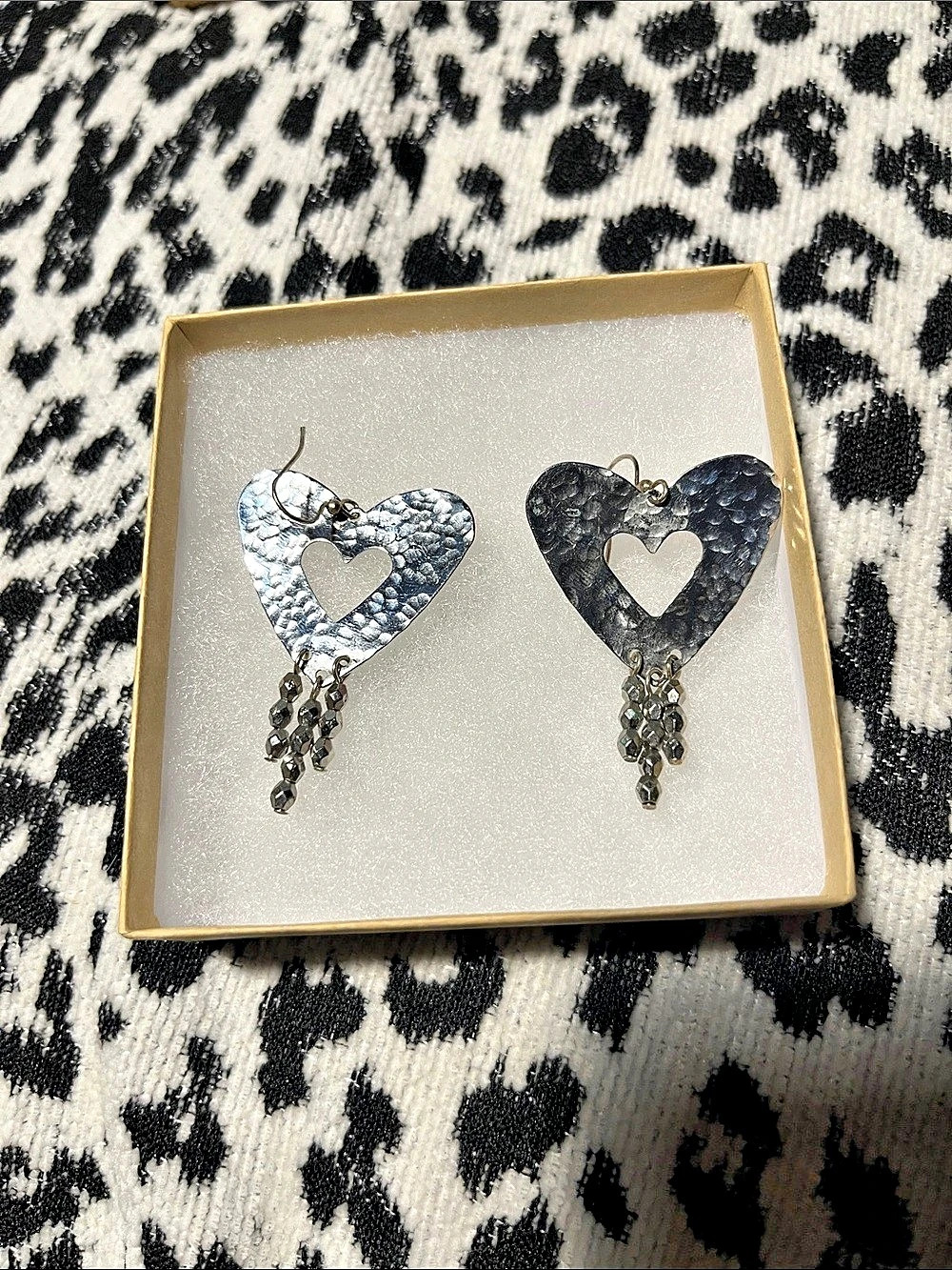 Handmade Hammered sterling silver heart earrings